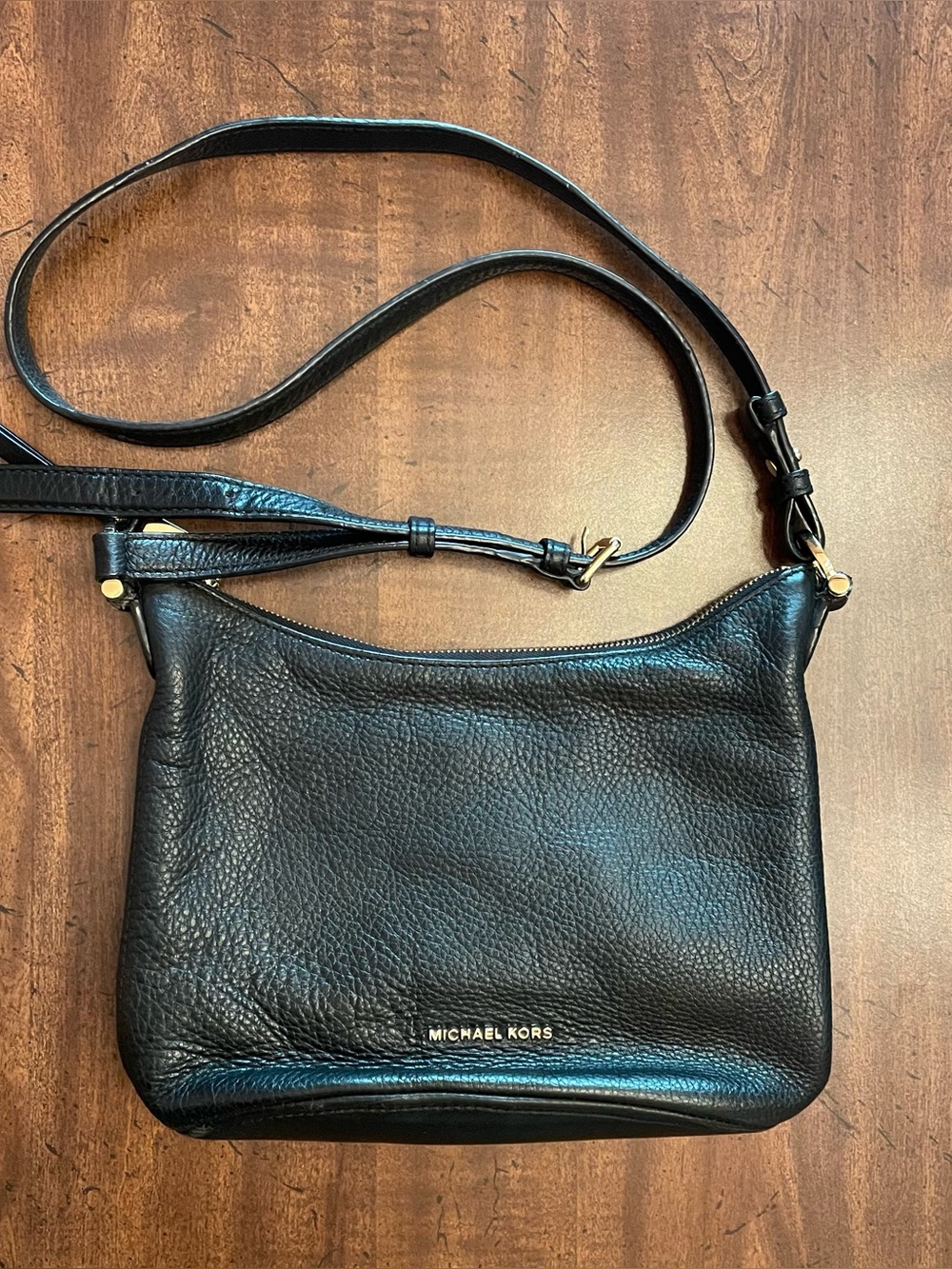 Michael Kors Black Leather Crossbody Bag - Gold Hardware